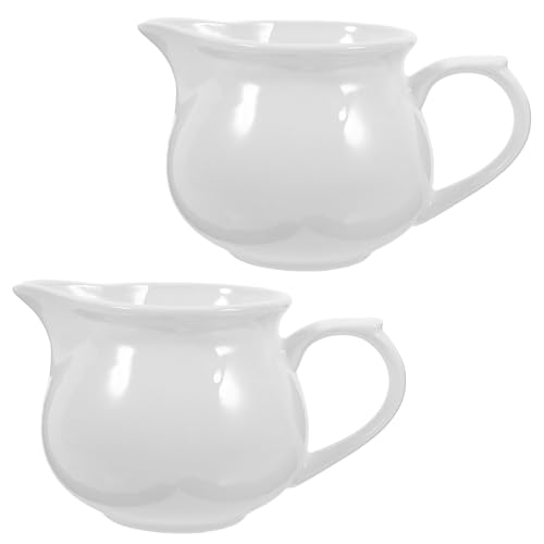 2pcs Porcelain Mini Ceramic Creamer with Handle for Coffee, Milk, Sauces, Salad - White