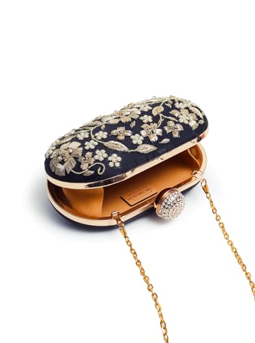 Image of THE TAN CLAN Hand Embroidered Luxury Clutch Purse for Women | Evening Hand Clutch Bag | Ladies Party Wedding Purse with Chain Strap | Ethnic Woman Handbag Gift for Birthday, Anniversary