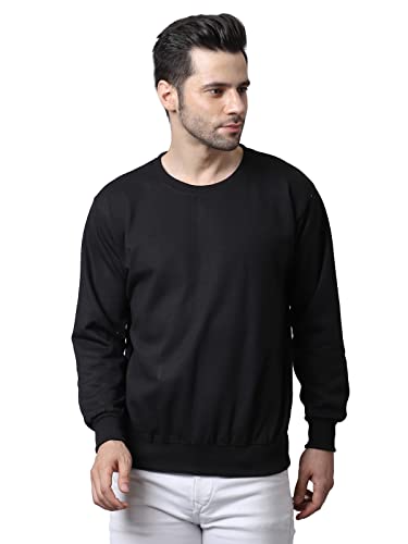 Image of BZR-Men's Fleece Round Neck Regular Sweatshirt (Sw Rrn Black 01-L Black L)(1903)