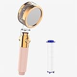 HONBOO Alcachofa de Ducha con Filtro, Alcachofa de Ducha de Alta Presión con Masaje, Cabezal de Ducha de Color con Botón de Parada, Microducha, Rociador Manual Suave para la Piel, Rosa