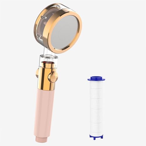 HONBOO Pommeau de Douche avec Filtre, Douchette Haute Pression avec Massage, Pommeau Coloré avec Bouton d’Arrêt, Microdouche, Douchette Douce pour la Peau,...