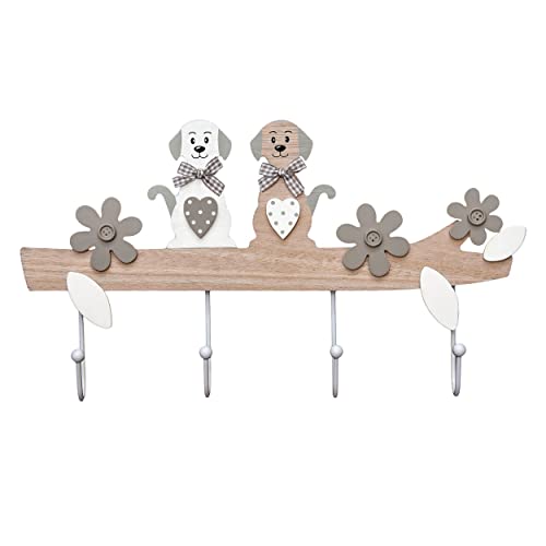 SPOTTED DOG GIFT COMPANY Perchero de pared Colgador de pared Madera con 4 Ganchos para Pared o Puerta, Originales Decoración de Hogar y Habitación para Amantes de Perros Animales