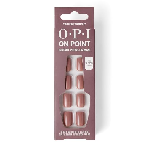 OPI On Point Tickle My France-y | Short Squoval Soft Neutral Beige Press On Nails | 30 Count with Nail Glue | Long Lasting Reusable Non-damaging