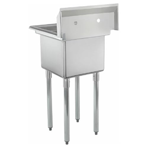 Image of Empura 23 inch Wide Stainless Steel One Compartment Commercial Sink | Prep Utility 15 x 15 Bowl for Restaurant Laundry Garage | 3.5 inch Drain Basket, 9.75 inch Backsplash, 23 inchW x 23.5 inchD x 44.25 inchH, 18 Gauge, NSF