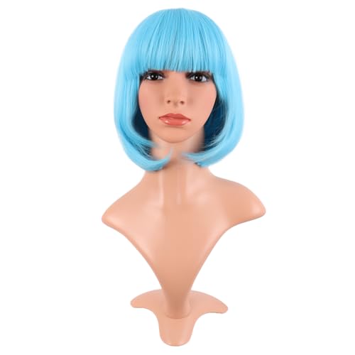 MapofBeauty 12 Inch Lady Short Straight Synthetic Flat Bangs Wig,Light Blue by MapofBeauty - Used condition - CA$10.72