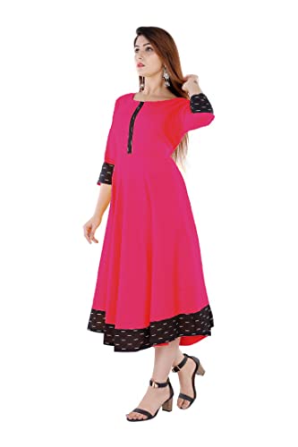 Image of Cotton Plain Black Parinted Lace Border Anarkali Dress Kurtis for Women - Not a Set with Dupatta or Pant