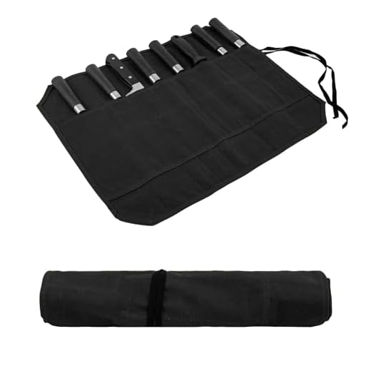 JDGFH Messertasche,Koch Messer Roll Bag,Messertasche Kochmesser mit 8 Fächern für Messer und Löffel,Wachs Leinwand MesserCase Lagerung,Geschenke für Pro-Köche oder kulinarische Enthusiasten (Schwarz)