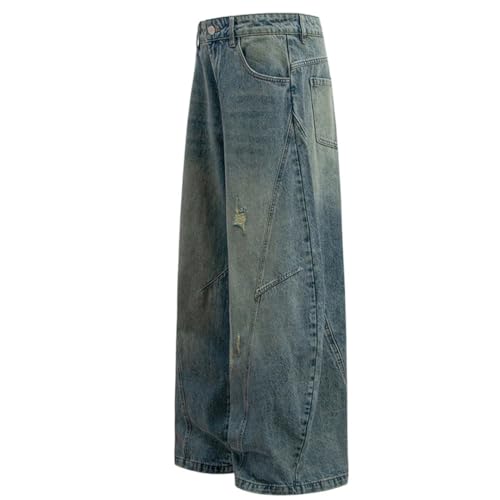 Men’S Wide Leg Baggy Vintage Denim Jeans with Zipper Fly Mid Waist Loose Fit Light Wash Casual Pants 6