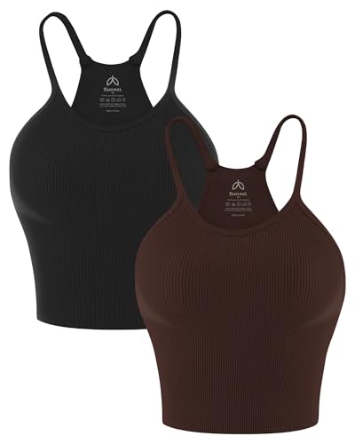 Image of Sunzel Ribbed Crop Tank Top for Women Seamless Racerback Camisole | Buttery Soft Nylon Spandex, Opaque No See Through, Stays in Place, Unpadded, Slim Fit, No Shrink, Yoga Workout Gym Casual