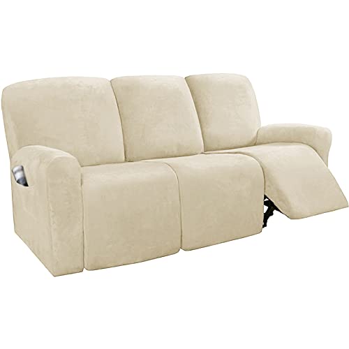 JHLD Funda De Sillón Relax Elástica, Funda Sillon Relax Terciopelo 1/2/3 Plazas Protector para Sillón Reclinable Suave Funda para Sillón Reclinable con Parte Inferior Elástica-Beige-3 plazas Cover