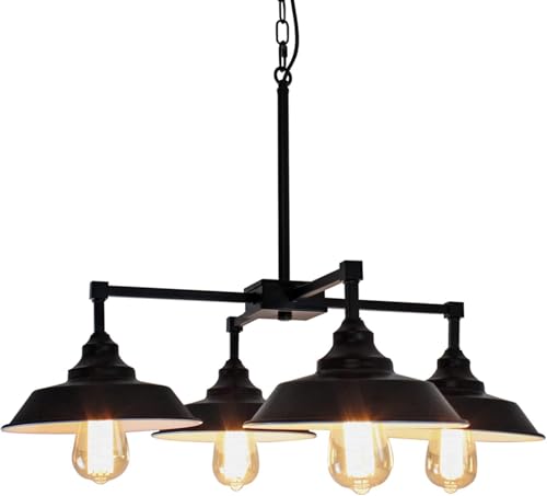 PUZHI HOME Kitchen Island Light Black Pendant Lighting Fixture 4 Lights, Modern Farmhouse Chandelier Industrial Metal Ceiling Hanging Lamp for Dining Room Hallway Pool Table