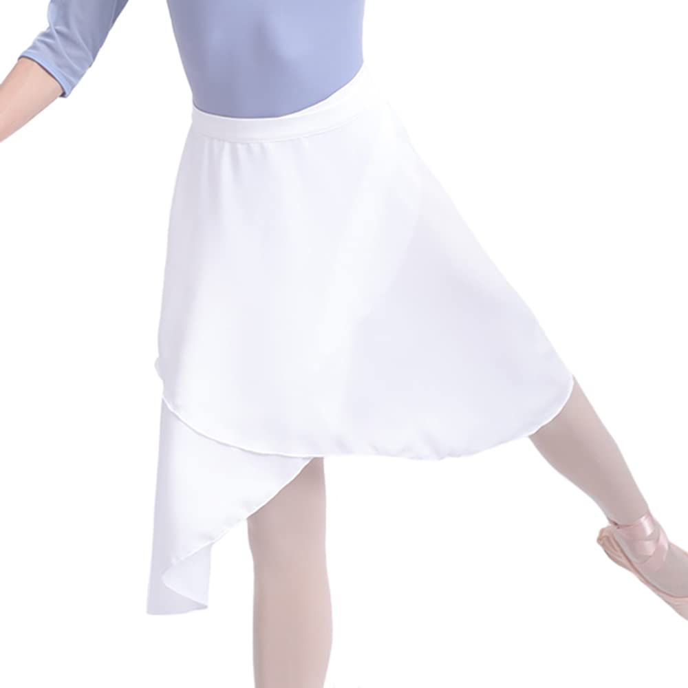 YM YOUMU Women Girls Chiffon Sheer Wrap Ballet Skirt for Dancewear Practice (One Size, White)