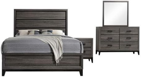 Amazon Com Asheville 4 Piece Bedroom Set Queen Gray Wood Modern Panel Bed Dresser Mirror 1 Nightstand Kitchen Dining