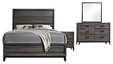 Kings Brand Furniture – Ambroise 4-Piece King Size Bedroom Set, Grey/Black. Bed, Dresser, Mirror &...