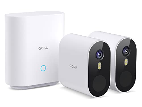 AOSU 5MP Ultra HD Cámara Vigilancia Exterior WiFi, Detección de Movimiento por Radar, sin cuota mensual, 360días de batería,ángulo Ancho de 166°, Visión Nocturna,IP67, Compatible con Alexa/Google