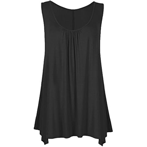 ZJ Clothes Hanky Hem Vest Top Womens Raw Edge Ruched Slouch Tunic Top Black Cover
