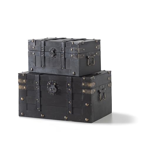 Soul & Lane Elysian Wooden Chest Duo - Elegant Wood Storage Trunks with Lids and Vintage Charm (Set of 2), Antique Versatile Organizational Decor for Home, Office