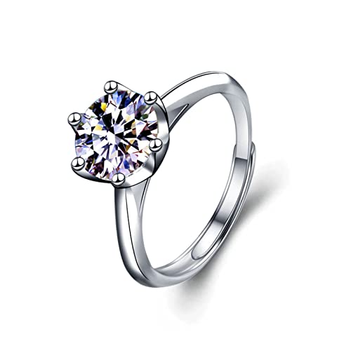 Bague Femme Argent Réglable et Solitaire Moissanite Haute Joaillerie