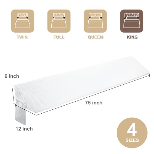 Image of IFNOW King Size(76 inchx6 inchx10 inch) Bed Wedge Pillow for Headboard, Mattress Gap Filler(0-8 inch), Bed Wedge for Gap Between Your Headboard and Mattress White