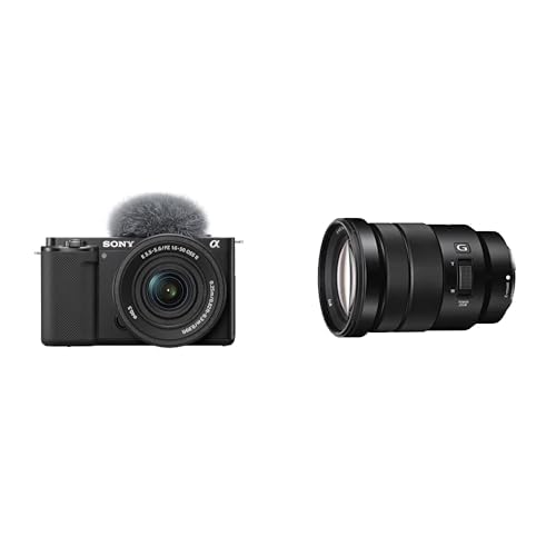 Sony ZV-E10K Systemkamera (APS-C) mit 16-50 mm f/3,5-5,6 II Power Zoom Kit-Objektiv - dreh- und schwenkbarer Bildschirm, Echtzeit-Augenautofokus, ideal für Vlogger & Einsteiger + SELP18105G
