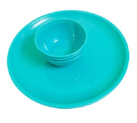 Image of Plastic Unbreakable Round Microwave Safe Full Dinner Plates (Sea Green), Plate & Bowl Set of 4
