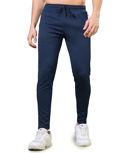 Image of TECHNOSPORT Men's Slim Fit Track Pants with Zip Pockets, ELASTO Plus Quick Dry Stretchable Lightweight Lower for Gym Running Yoga and Sports