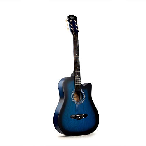 Image of Intern 38 Inch Acoustic Guitar for Beginners with Bag, Strap, Strings, Picks & Winder | Cutaway Design | Steel String Guitar for Kids & Adults. (Blue)