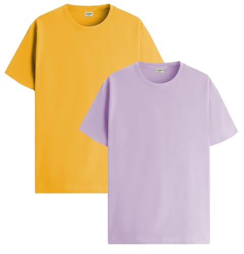 Image of ADRO Men's Cotton Regular Fit Combo Plain Solid T-Shirt Pack of 2