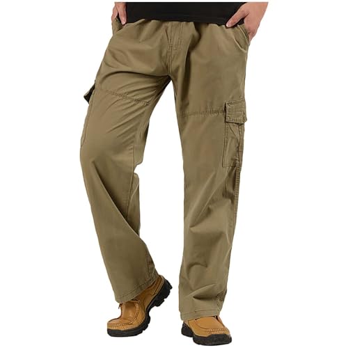Zipper Cargo Pants for Men Casual Drawstring Elastic Waist Sports Pocket Long Trousers Solid Color Cargo Pants
