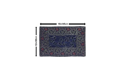 Image of E-EZRA Embroidery Home Decor Decorative Silk Dining Table Mats 6 Pieces Placemats 45x30 Cm (Navy Blue)