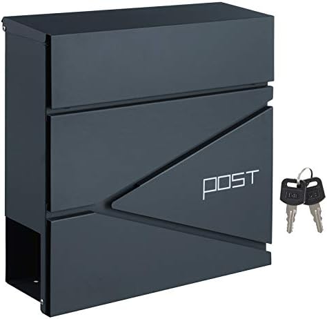 SONGMICS Modern Mailbox, Lockable Wall-Mounted Post Letter Box with Newspaper Holder, Easy to Install, Anthracite Grey GMB051G02