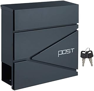 SONGMICS Modern Mailbox, Lockable Wall-Mounted Post Letter Box with Newspaper Holder, Easy to Install, Anthracite Grey GMB051G02