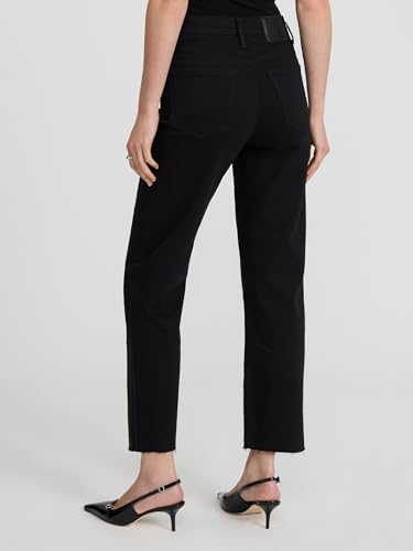 EXPRESS Women’s Straight-Leg Ankle Jeans – High Waisted Stretch Denim, Raw Hem – Black3