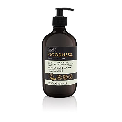 Baylis & Harding Goodness Oud, Cedar & Amber Luxury Hand Wash 500 ml – Vegan Liquid Hand Soap with Essential Oils, 98% Naturally Derived, Paraben & Sulfate Free