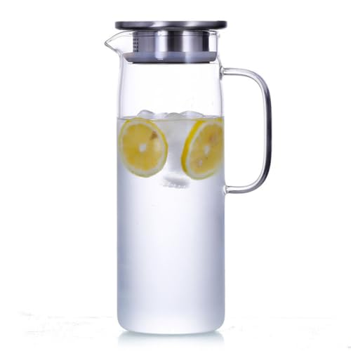 DIYEAH Jarra de Vidrio Resistente al Calor con Tapa Filtro para Jugos y Bebidas Frías y Calientes Casa Tetera Segura y Ligera para Uso Doméstico