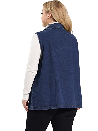 Agnes Orinda Plus Size Denim Vests for Women Dressy Sleeveless Lapel Casual Long Jean Jackets Tunic Vest4