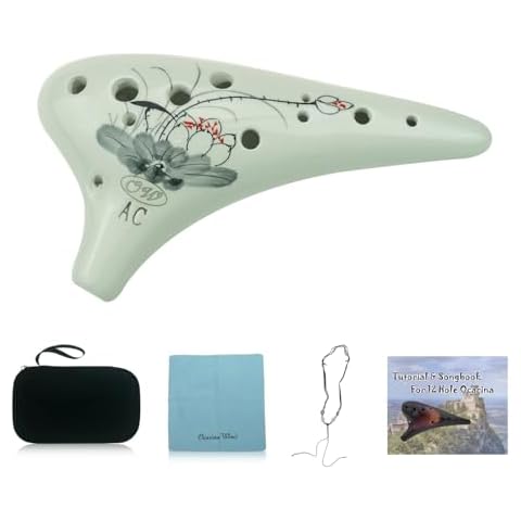 OcarinaWind Hand Painting 12 Hole Ocarina, Alto C Ocarina,Ceramic 12 Hole Ocarina (Hand Painting Lotus), Gift Idea Cover