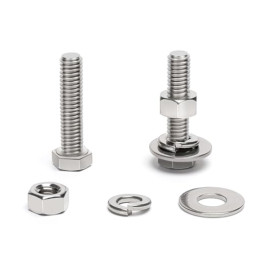 (15 Sets) 5/16-18 x 1-1/2" Hex Head Screw Bolt, Nuts, Flat Washer &amp; Spring Lock Washers, 18-8 (304) Stainless Steel, Fully Threaded, by Skvltvfyt