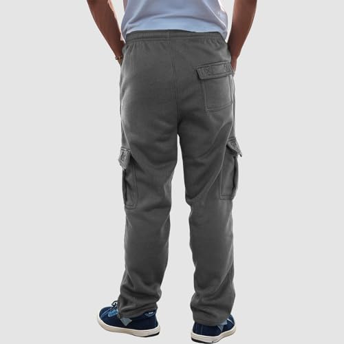 Fleece Lined Sweatpants for Men Big and Tall Solid Color Drawstring Elastic Waist Baggy Cargo Pants with Pockets3