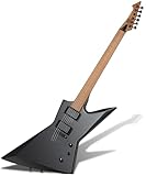 AKLOT Metal X Electric Guitar: HH Pickups, Roasted Maple Neck, String-Through-Bridge, Rounded Stainless Steel Fret Ends, Dual Strap Buttons, Beginner Adult Kit, Lessons Book, Gig Bag, NEX-CP Black