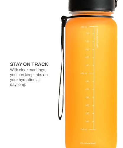 Image of TEGO Rise Tritan Water Bottle | 800ml Secure Flip Lock Lid | BPA-Free, Durable & Impact-Resistant | Wrist Strap for Easy Carry | Hydration Tracker | Gym, Office, Travel Water Bottle (Orange)