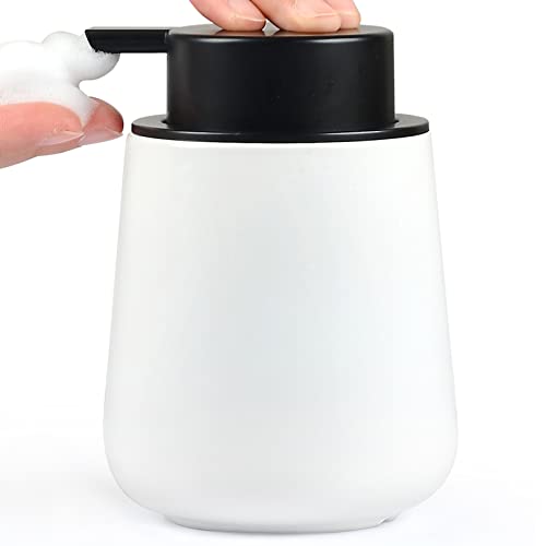 Bosilunlife Foam Soap Dispenser - 12Oz Lotion Dispenser with Pump Matte White Ceramic Foam Dispenser Bathroom Dish Hand Soap Dispenser for Kitchen Sink