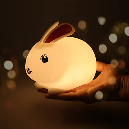 SALUOKE Lapin Veilleuse Bebe Tactile 7 Couleurs Rechargeable Veilleuse LED Peut être Chronométré Veilleuse Enfant Deco Lampe Pour Décoration Noël Chambre Enfant Cadeau D'anniversaire