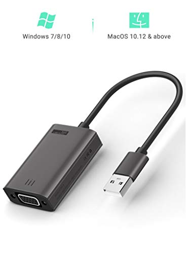 Yehua Adattatore USB a VGA Compatibile con Windows 7/8/10, MacOS 10.12, HD 1080P Convertitore Adattatore da USB a VGA con Uscita Audio per TV HDTV Portatile
