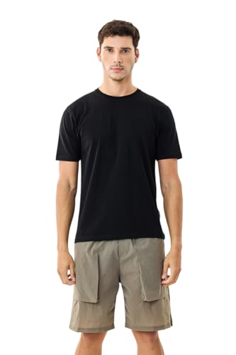 Image of SNITCH Men Slim Fit Cotton Lycra T-Shirt | Minimalist Pullover Short Sleeve Crew Neck Styling | Breathable Stretchable Soft Texture Casual Everyday Wear Plain Tee