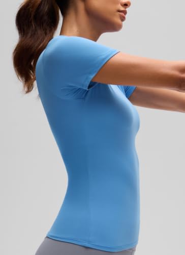 Image of CRZ YOGA Softembrace High Neck T-Shirt | Workout, Ultra Soft, Tight Fit, Waist Length, Short Sleeve Tops for Women