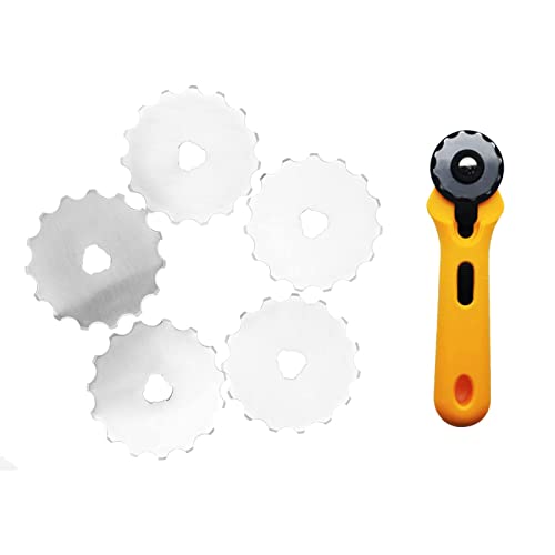 Rotary Cutter Blades 45mm, 5 Pcs Serrated Rotary Cutter Blades with Storage Case, Perforating Rotary Replacement Blade for Crochet Edge Projects, Fleece, Compatible with 45mm Rotary Cutters
