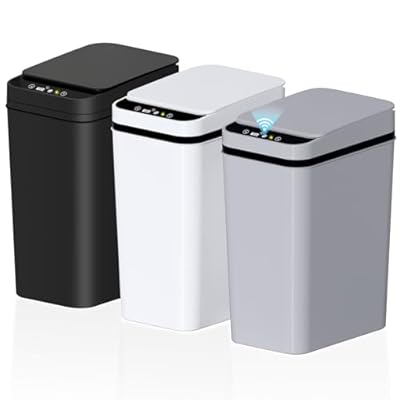 jinligogo 3Pack Bathroom Small Trash Can with Lid, 2.6 Gallon Touchless Automatic Garbage Can Slim Waterproof Motion Sensor Smart Trash Bin for Bedroom, Office, Living Room White/Black/Grey