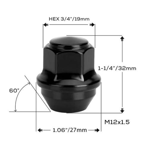 Image of 20 pcs M12x1.5 Black Lug Nuts 1-1 /4 inch Heigh, Compatible with Focus, Fusion, Escape, EcoSport, Fiesta, Lincoln, MKC, MKZ, OEM Factory Style Replacement Lug Nuts