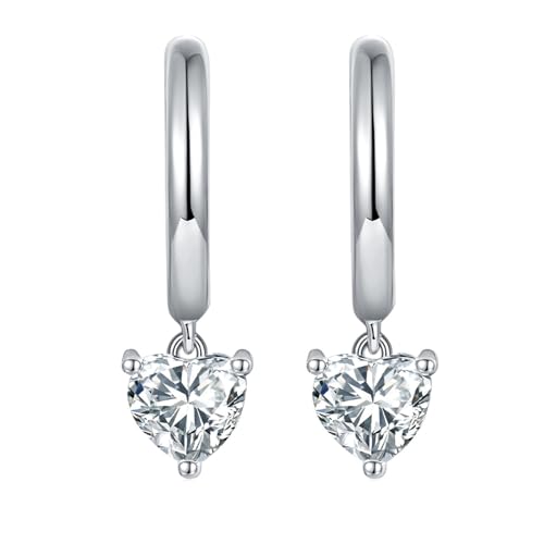 Créoles en argent 925 femme avec pendentif coeur moissanite 0.5 CT
